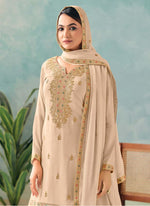 Thumbnail for Vegaa Fashion Cream Premium Chinon Embroidered Palazzo Suit