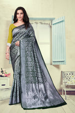 Thumbnail for Vedant Vastram Litchi Silk Designer Banarasi Saree - Bottle Green - Distacart