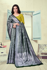 Thumbnail for Vedant Vastram Litchi Silk Designer Banarasi Saree - Bottle Green - Distacart