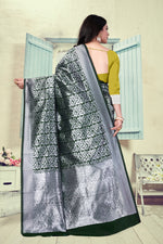 Thumbnail for Vedant Vastram Litchi Silk Designer Banarasi Saree - Bottle Green - Distacart