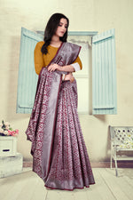 Thumbnail for Vedant Vastram Litchi Silk Designer Banarasi Saree - Maroon - Distacart