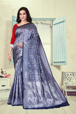 Thumbnail for Vedant Vastram Litchi Silk Designer Banarasi Saree - Navy Blue - Distacart