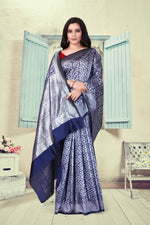 Thumbnail for Vedant Vastram Litchi Silk Designer Banarasi Saree - Navy Blue - Distacart