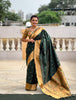 Vedant Vastram Soft Litchi Silk Paithani Jacquard Saree - Green - Dista
