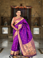 Thumbnail for Vedant Vastram Soft Litchi Silk Paithani Jacquard Saree - Magenta - Dista