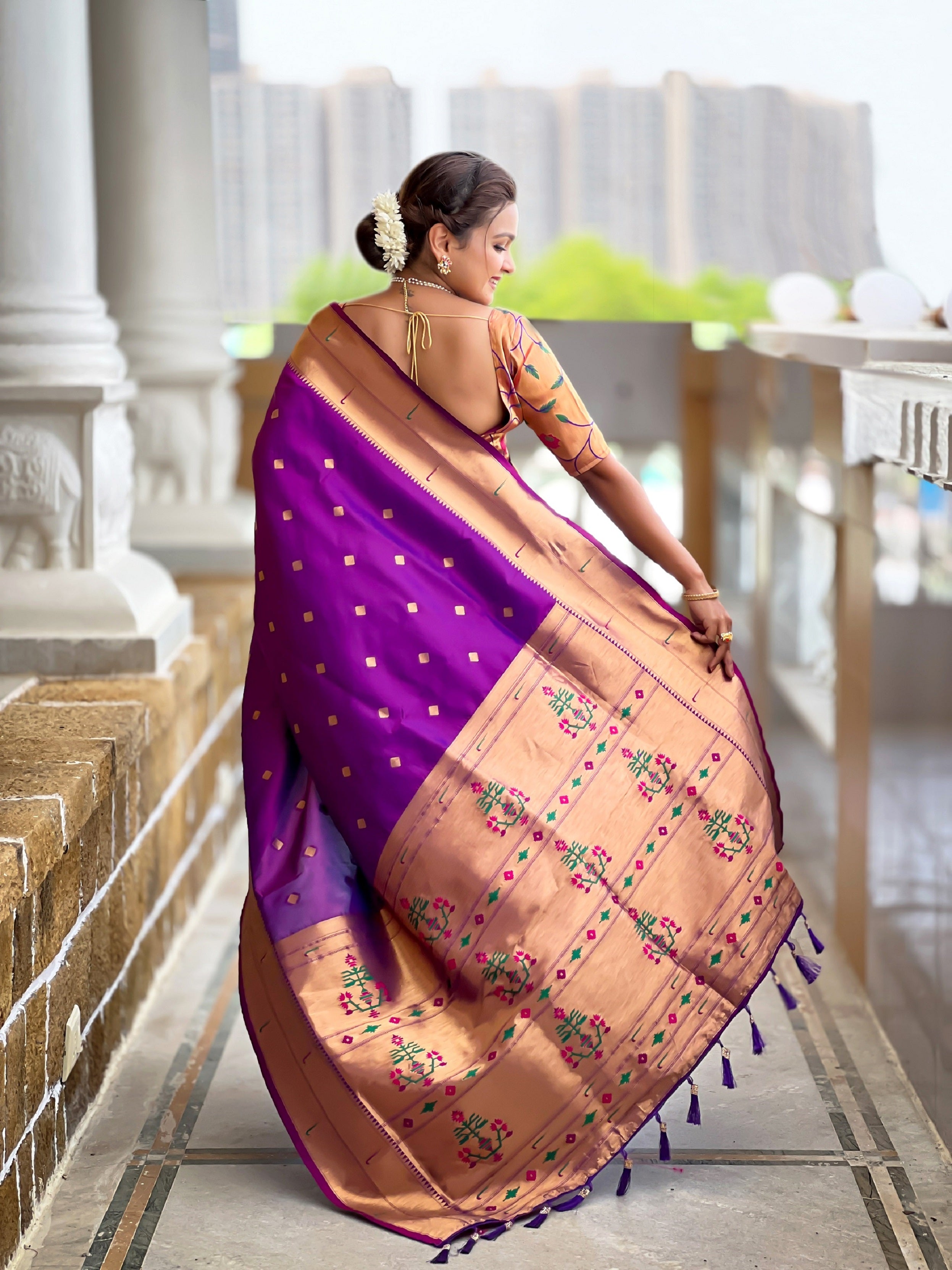 Vedant Vastram Soft Litchi Silk Paithani Jacquard Saree - Magenta - Dista