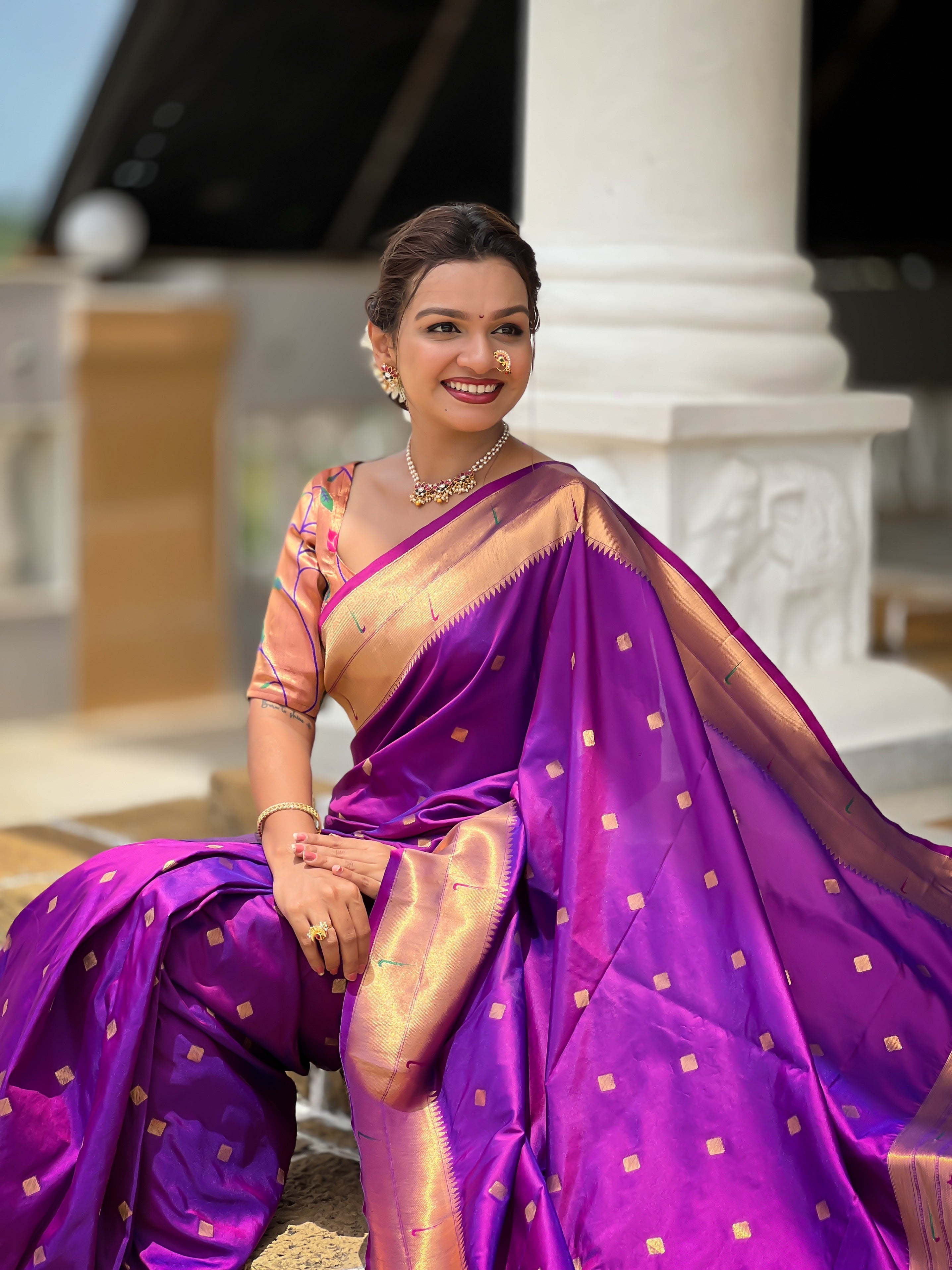 Vedant Vastram Soft Litchi Silk Paithani Jacquard Saree - Magenta - Dista
