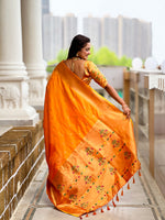 Thumbnail for Vedant Vastram Soft Litchi Silk Paithani Jacquard Saree - Mustard - Dista