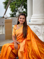 Thumbnail for Vedant Vastram Soft Litchi Silk Paithani Jacquard Saree - Mustard - Dista
