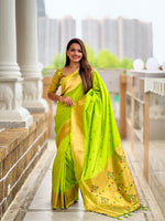 Thumbnail for Vedant Vastram Soft Litchi Silk Paithani Jacquard Saree - Parrot - Dista