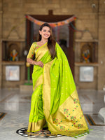 Thumbnail for Vedant Vastram Soft Litchi Silk Paithani Jacquard Saree - Parrot - Dista