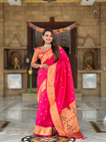 Thumbnail for Vedant Vastram Soft Litchi Silk Paithani Jacquard Saree - Pink - Dista