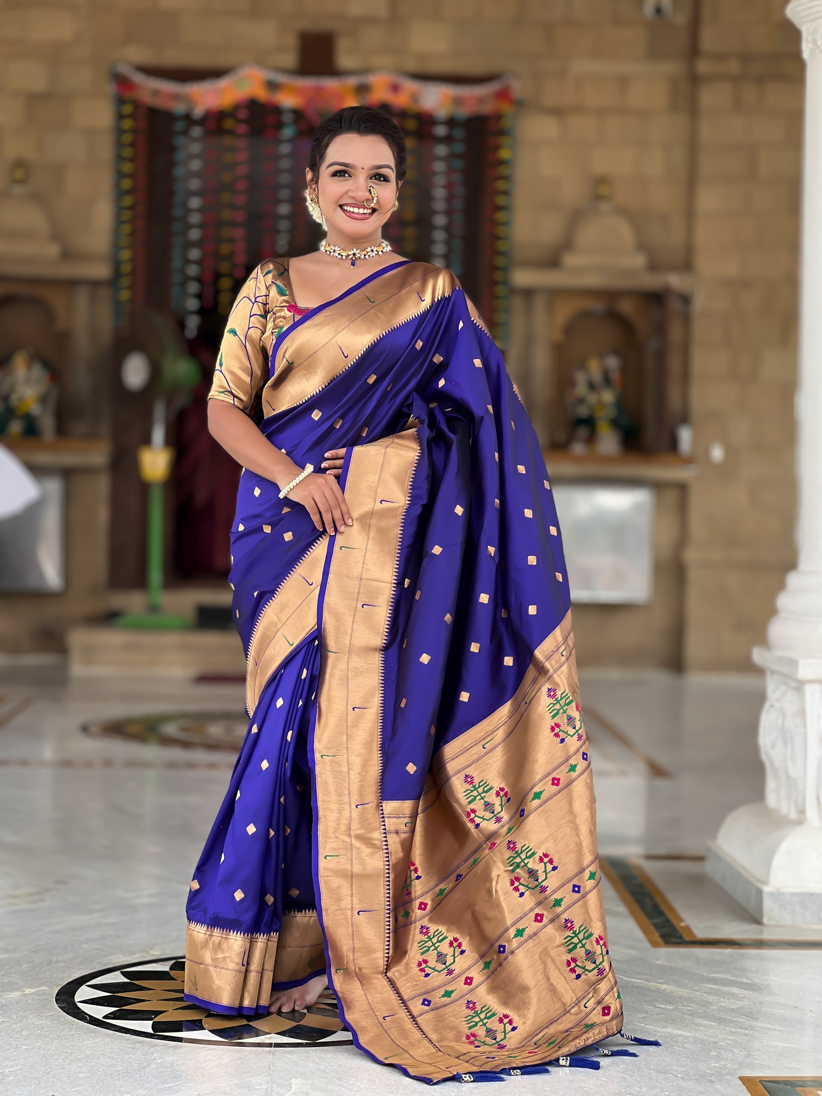 Vedant Vastram Soft Litchi Silk Paithani Jacquard Saree - Violet - Dista