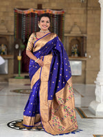 Thumbnail for Vedant Vastram Soft Litchi Silk Paithani Jacquard Saree - Violet - Dista