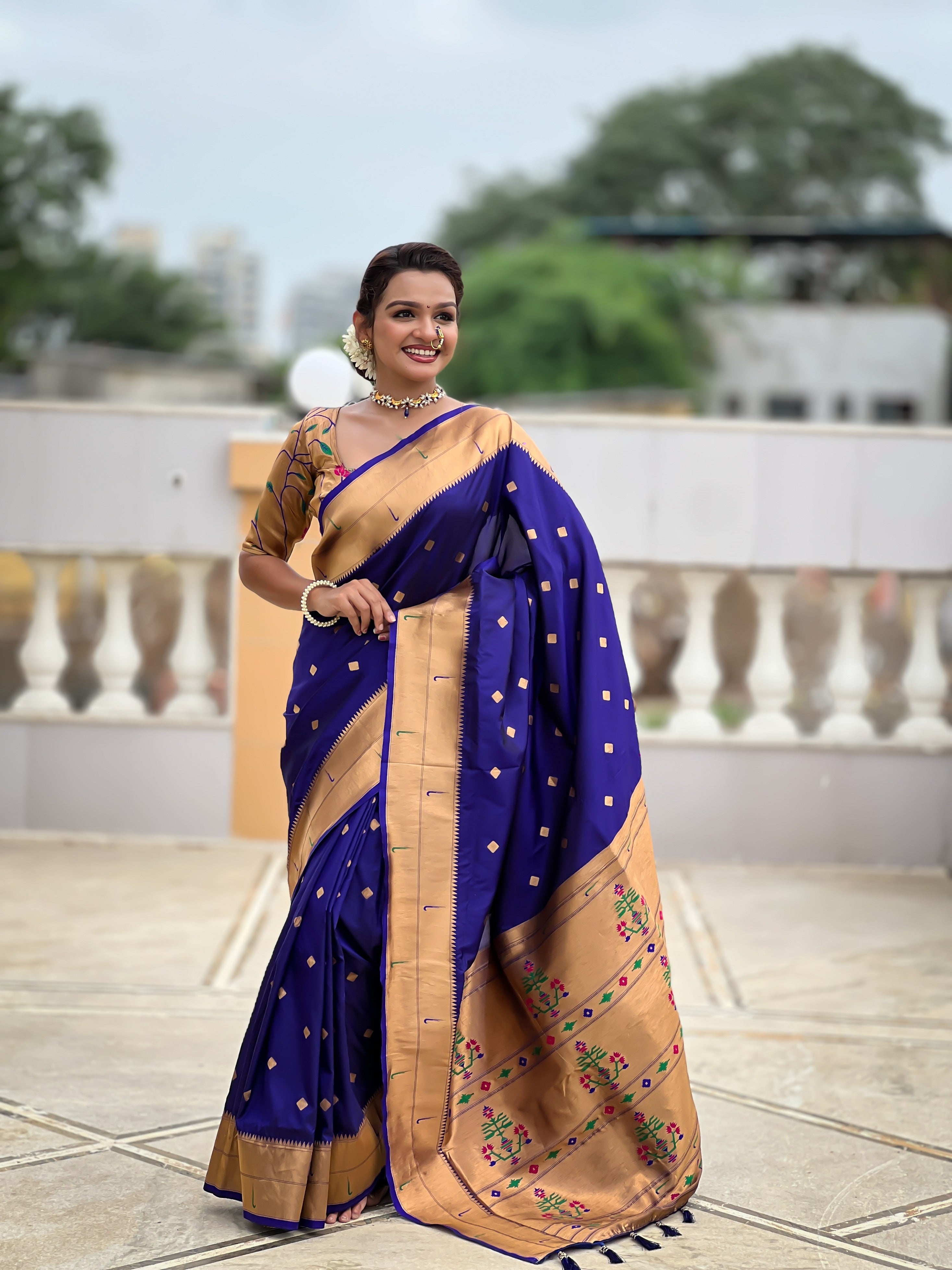 Vedant Vastram Soft Litchi Silk Paithani Jacquard Saree - Violet - Dista