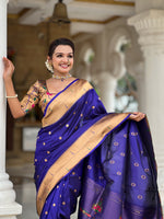 Thumbnail for Vedant Vastram Soft Litchi Silk Paithani Jacquard Saree - Violet - Dista