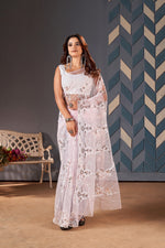 Thumbnail for Teeya Creation Baby Pink Color Butterfly Net Heavy Work Saree - Distacart