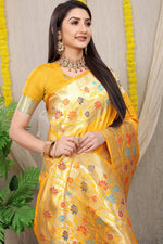 Thumbnail for Anaita Mustard Woven Design Pure Silk Banarasi Saree With Blouse - Distacart