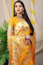 Thumbnail for Anaita Mustard Woven Design Pure Silk Banarasi Saree With Blouse - Distacart