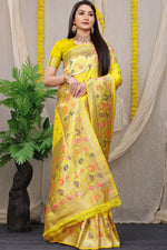 Thumbnail for Anaita Yellow Woven Design Pure Silk Banarasi Saree With Blouse - Distacart