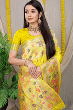 Thumbnail for Anaita Yellow Woven Design Pure Silk Banarasi Saree With Blouse - Distacart