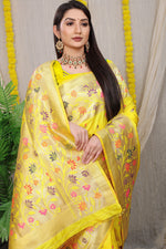 Thumbnail for Anaita Yellow Woven Design Pure Silk Banarasi Saree With Blouse - Distacart