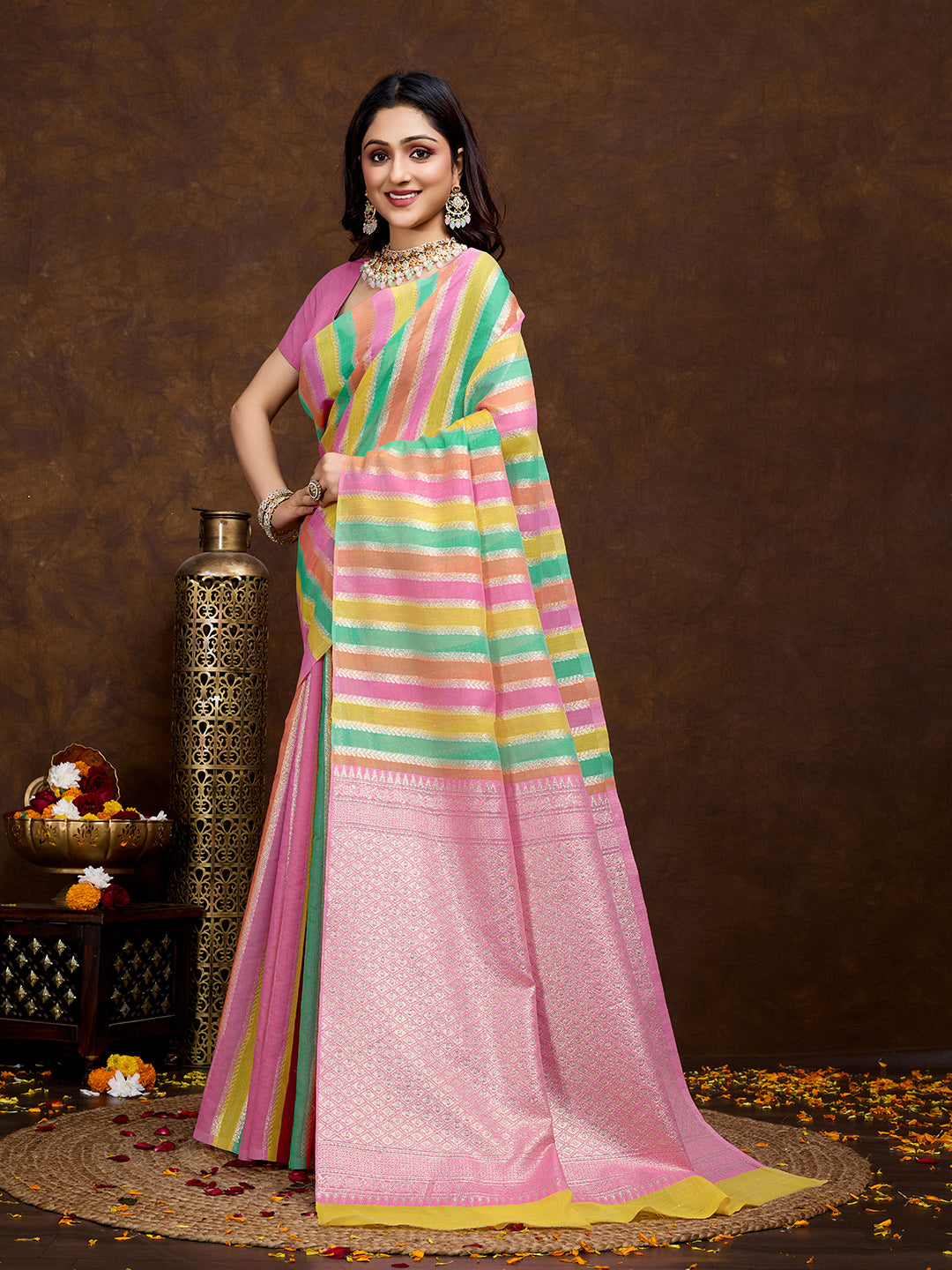 Vedant Vastram Jacquard Work Fancy Bollywood Saree - Pink - Distacart