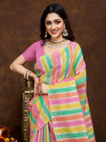 Thumbnail for Vedant Vastram Jacquard Work Fancy Bollywood Saree - Pink - Distacart