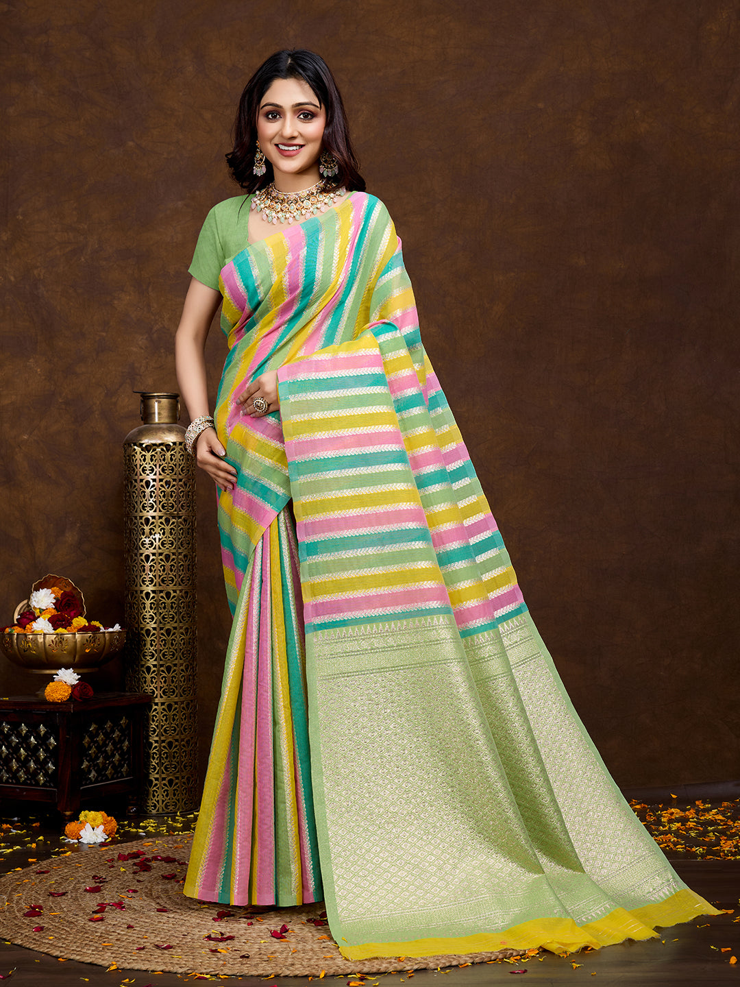 Vedant Vastram Jacquard Work Fancy Bollywood Saree - Pista - Distacart