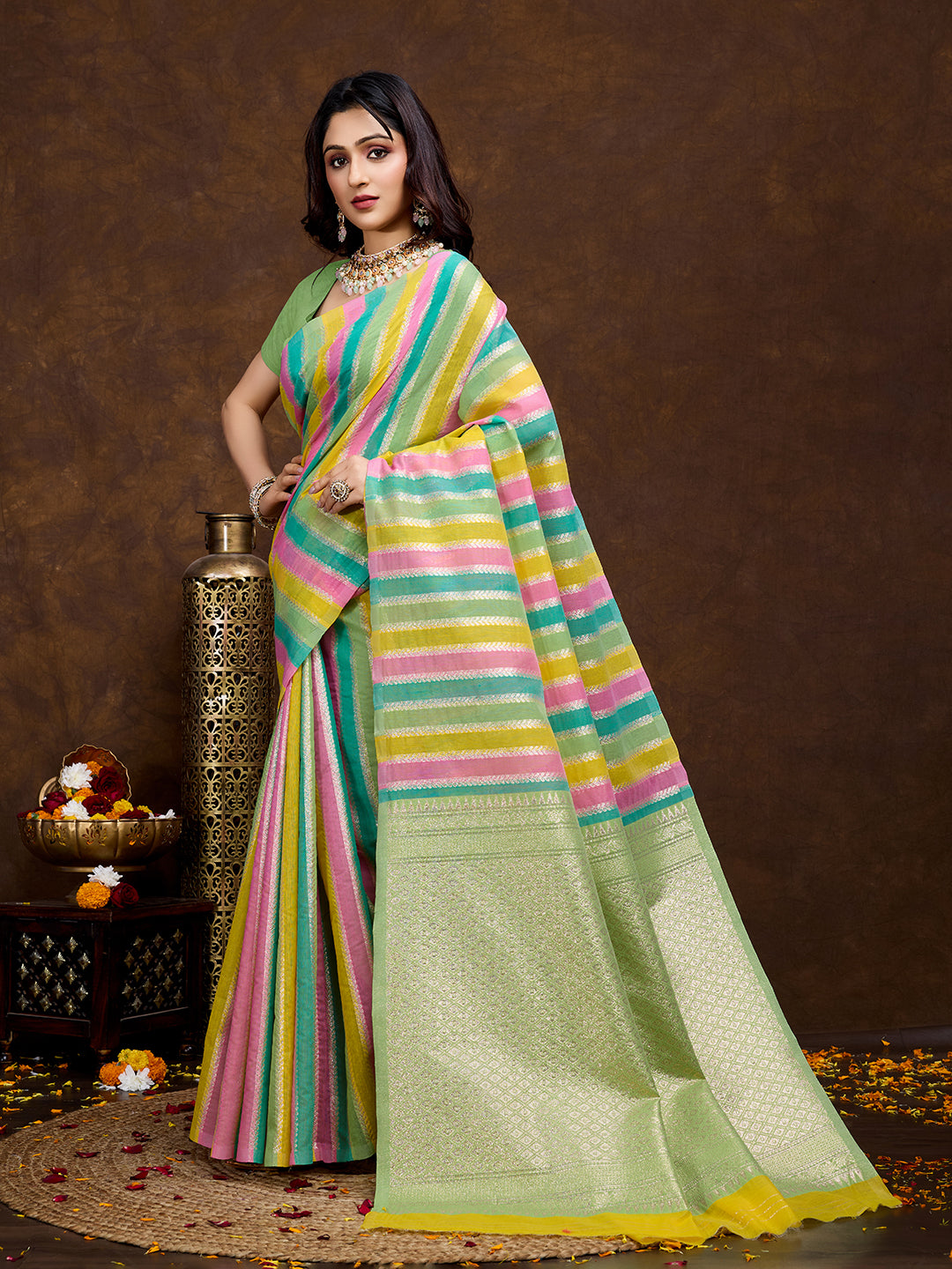 Vedant Vastram Jacquard Work Fancy Bollywood Saree - Pista - Distacart