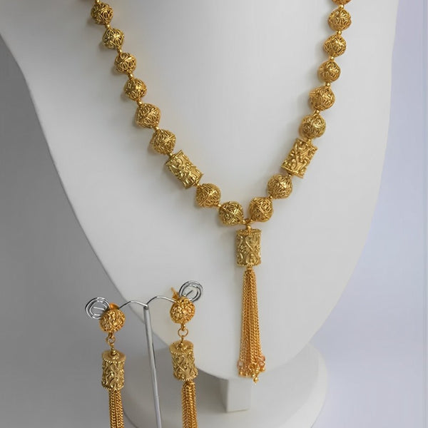 Jewel City Elegant Gold Filigree Tassel Necklace and Earring Set - Traditional Indian Bridal Jewelry - Distacart