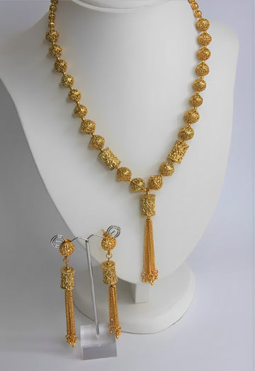 Jewel City Elegant Gold Filigree Tassel Necklace and Earring Set - Traditional Indian Bridal Jewelry - Distacart
