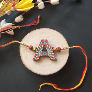 Indianvibez Alphabet A Wooden Rakhi - Kids Rakhi