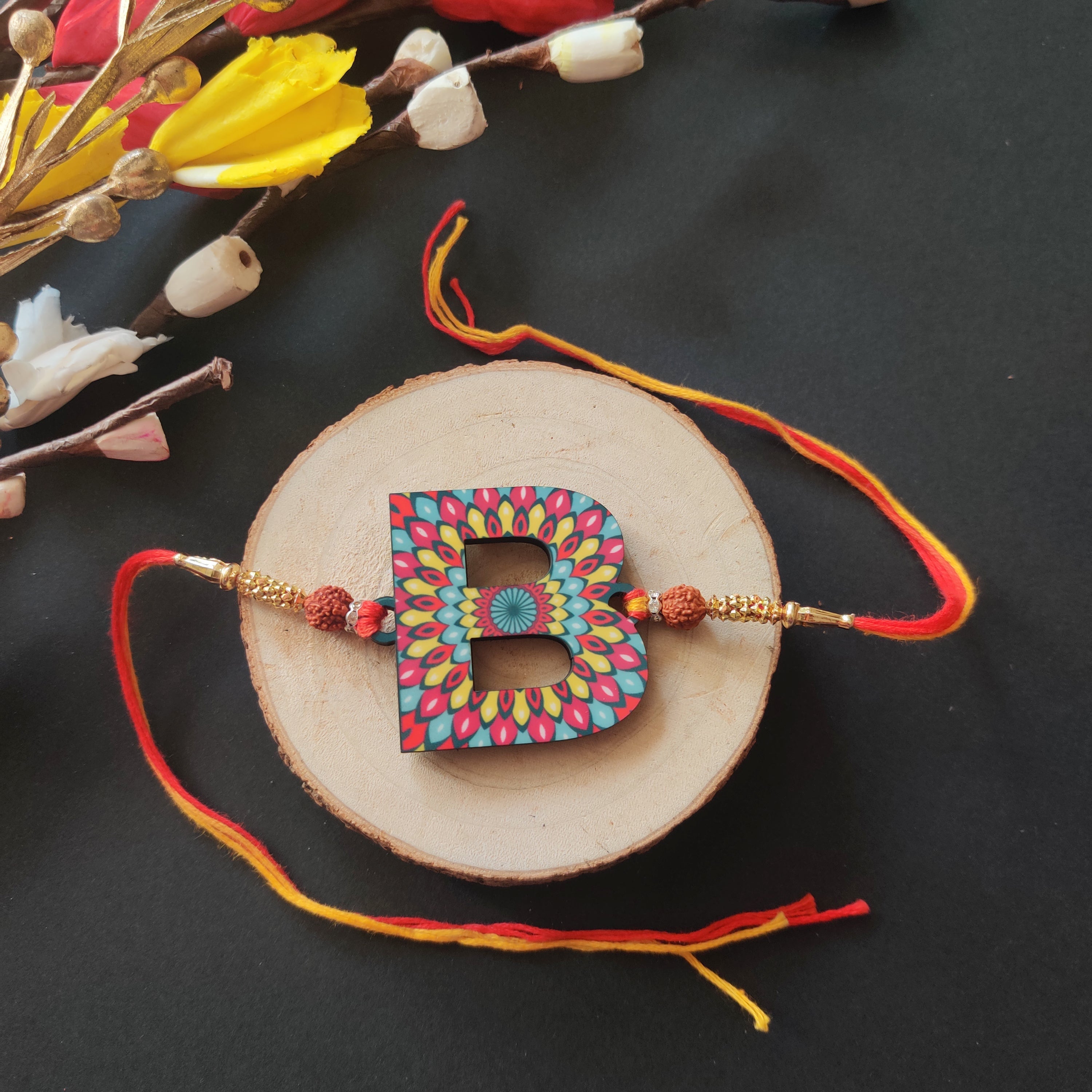 Indianvibez Alphabet B Wooden Rakhi - Kids Rakhi