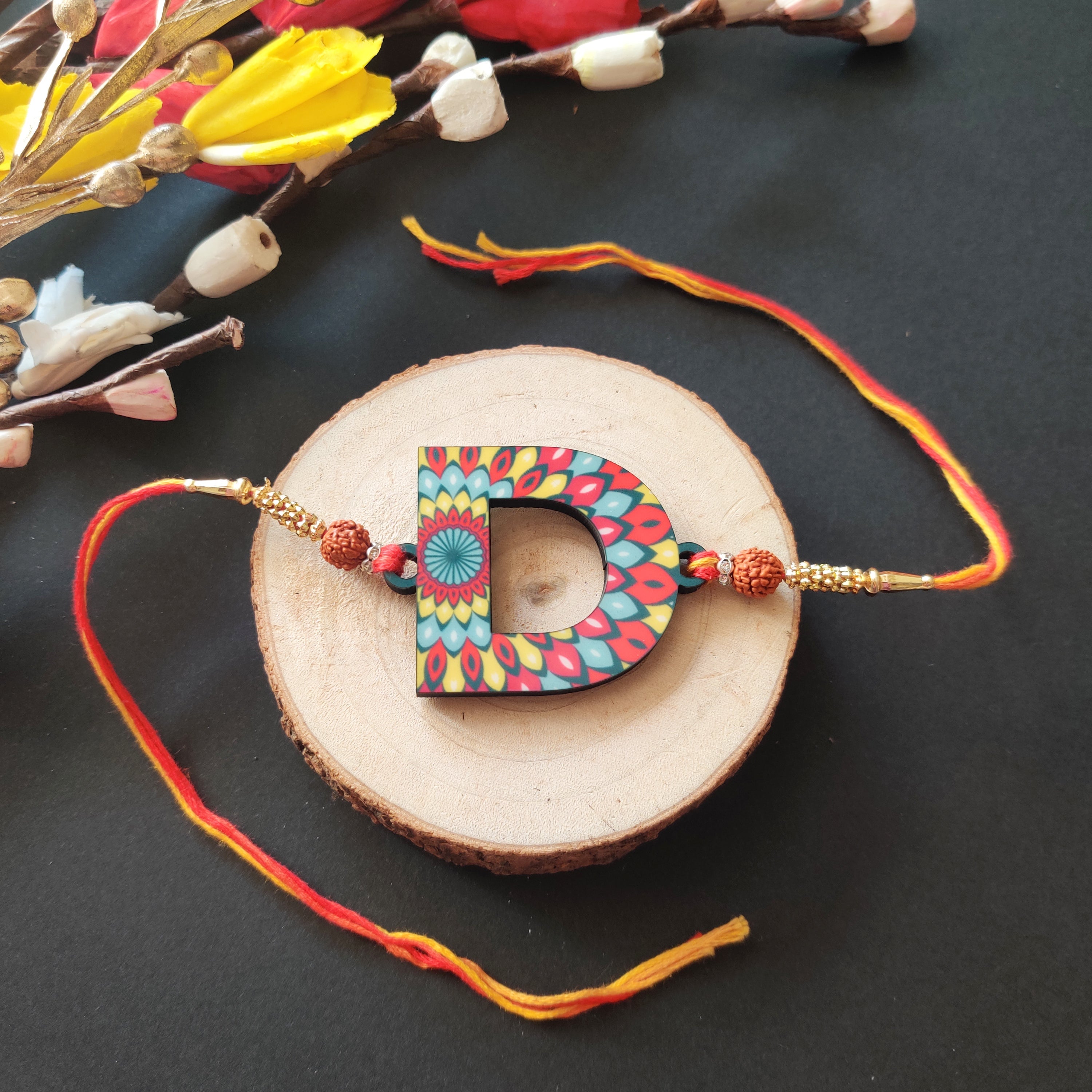 Indianvibez Alphabet D Wooden Rakhi - Kids Rakhi