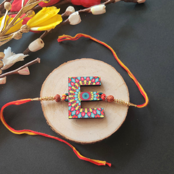 Indianvibez Alphabet E Wooden Rakhi - Kids Rakhi