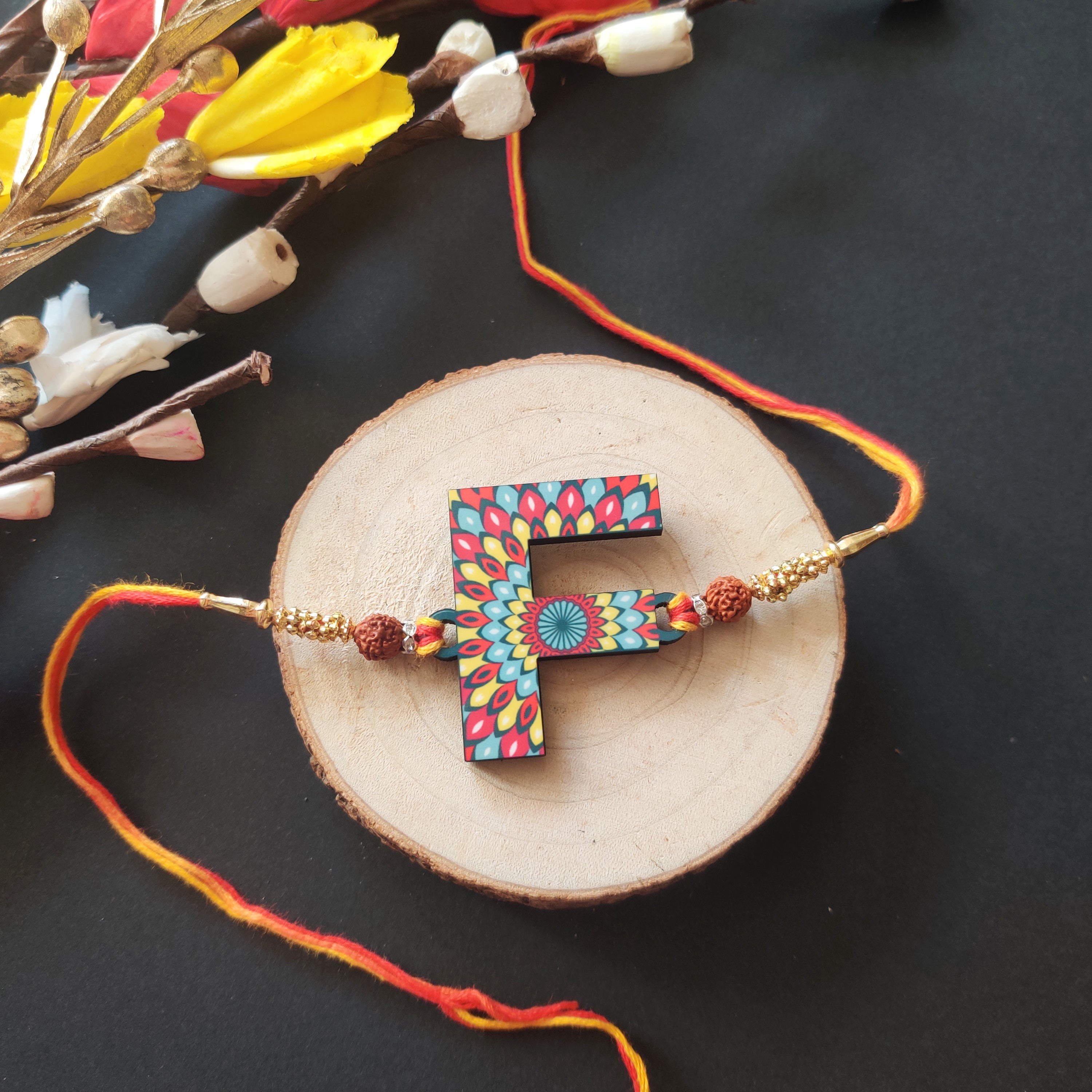 Indianvibez Alphabet F Wooden Rakhi - Kids Rakhi