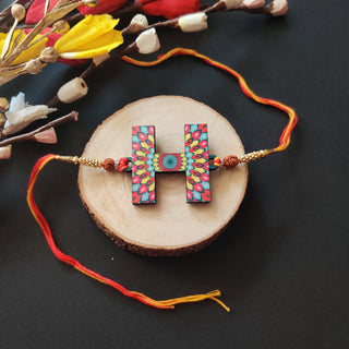 Indianvibez Alphabet H Wooden Rakhi - Kids Rakhi