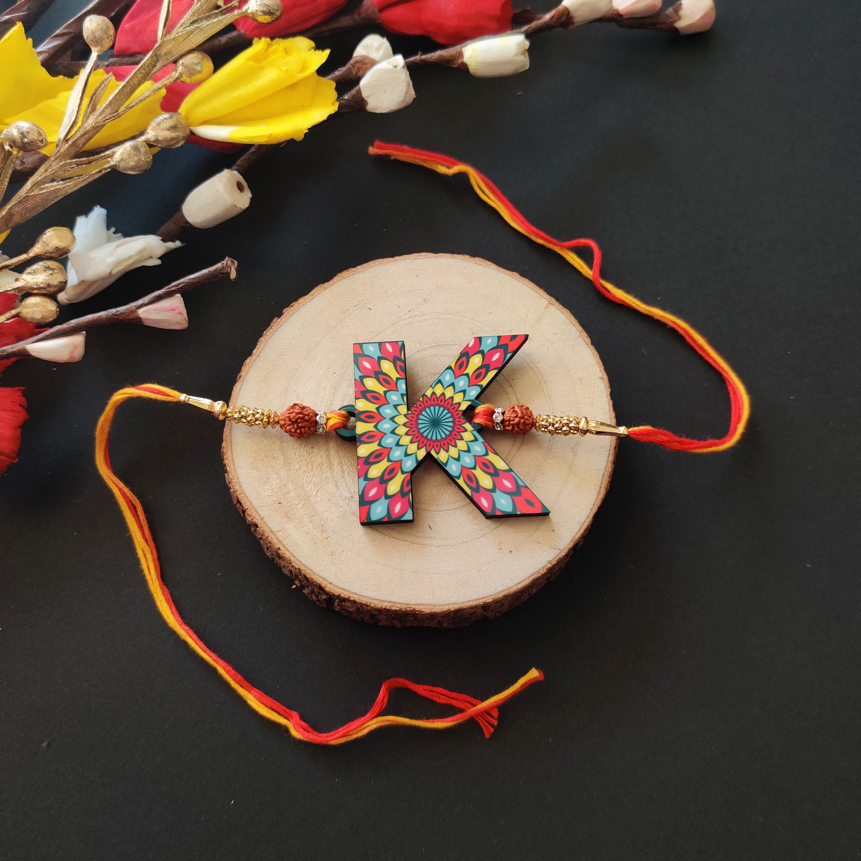Indianvibez Alphabet K Wooden Rakhi - Kids Rakhi