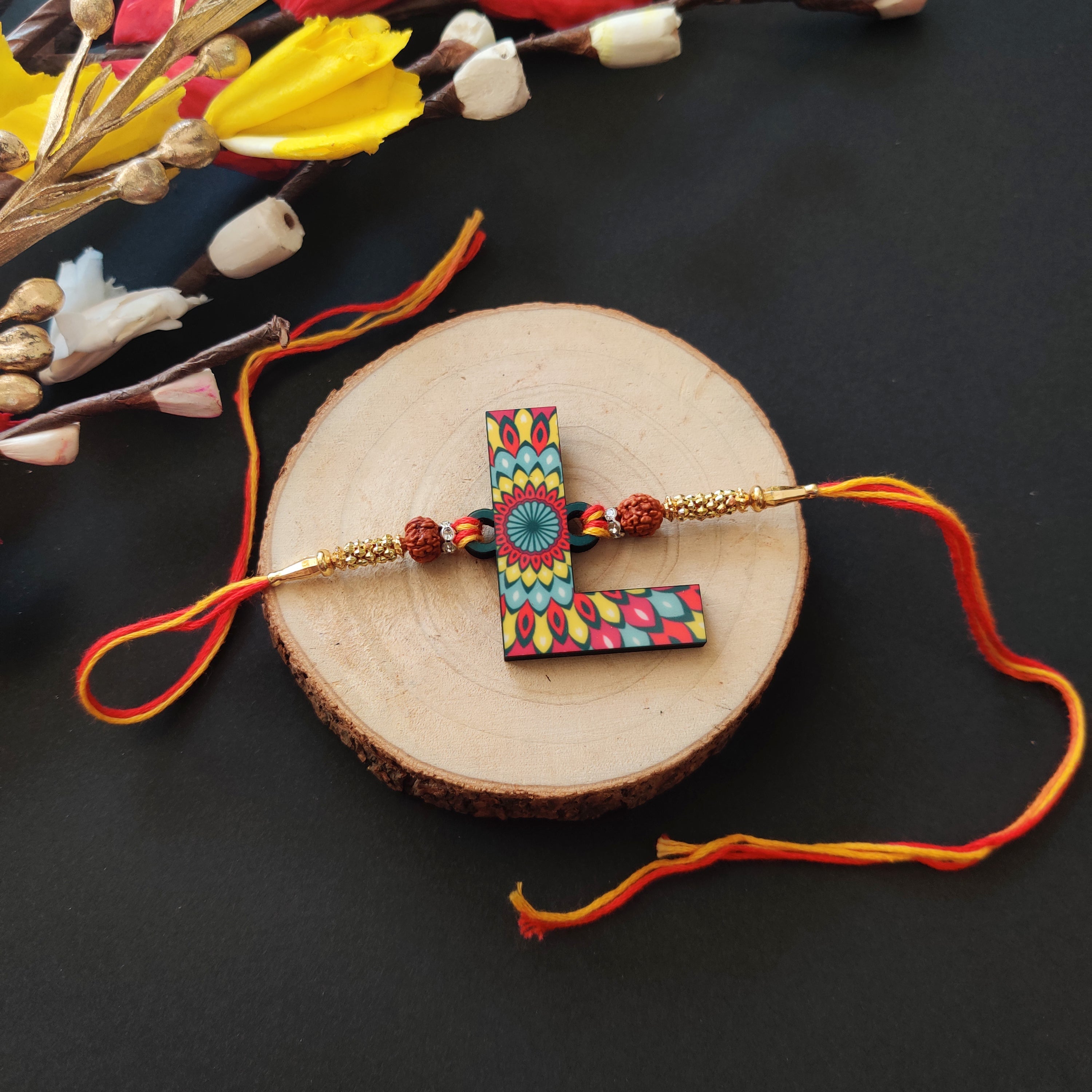Indianvibez Alphabet L Wooden Rakhi - Kids Rakhi