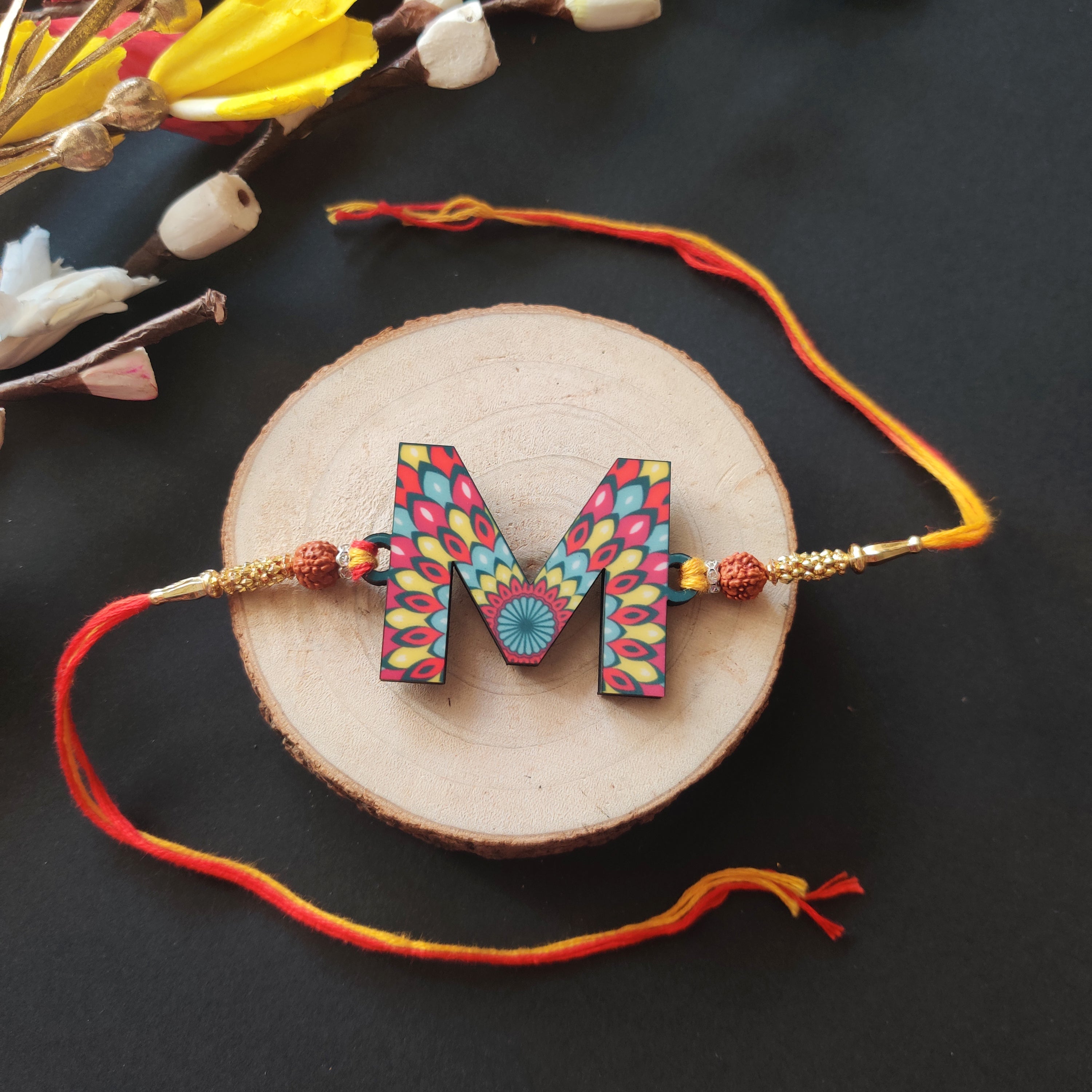 Indianvibez Alphabet M Wooden Rakhi - Kids Rakhi