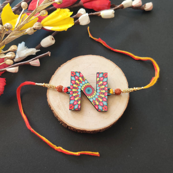 Indianvibez Alphabet N Wooden Rakhi - Kids Rakhi