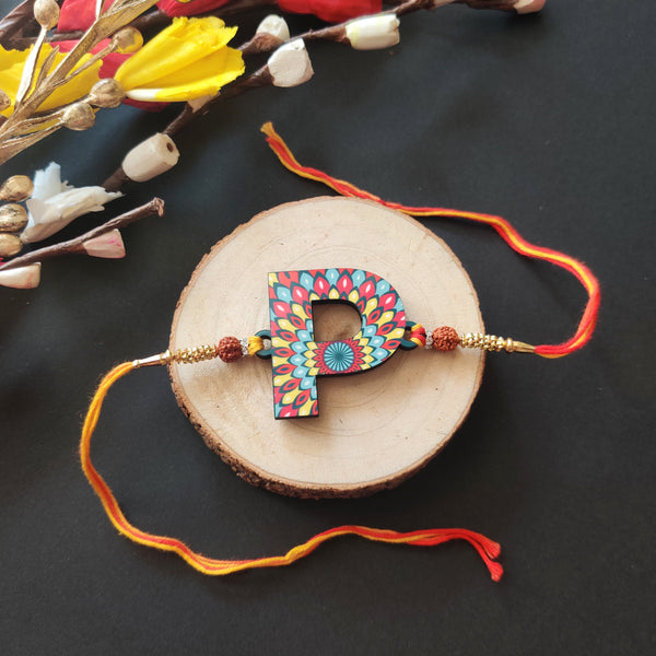Indianvibez Alphabet P Wooden Rakhi - Kids Rakhi