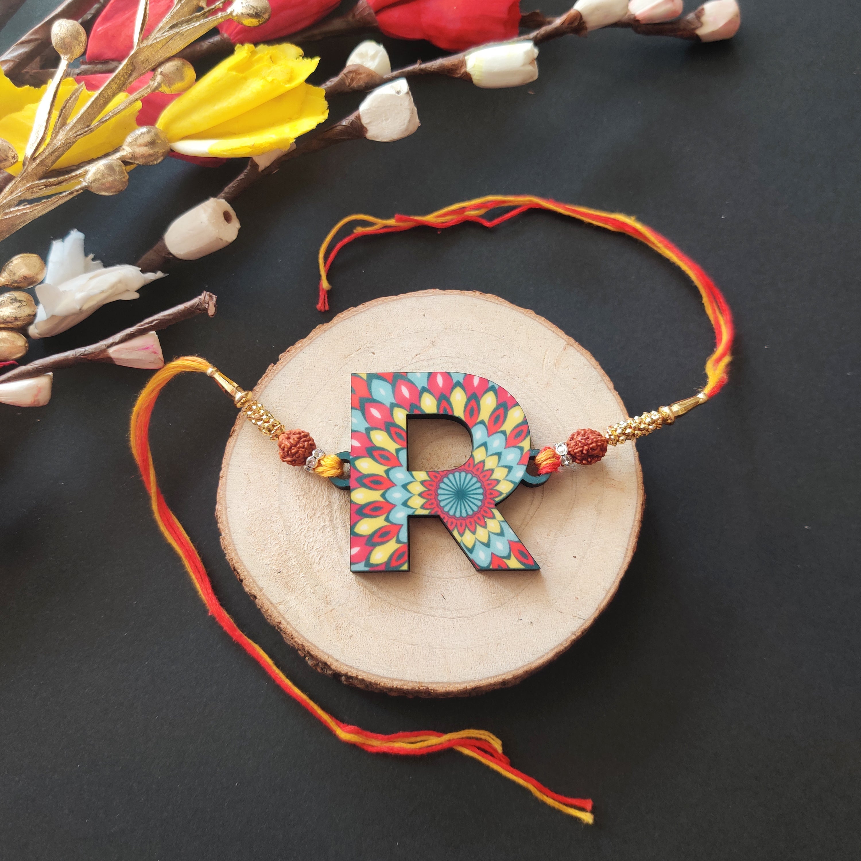 Indianvibez Alphabet R Wooden Rakhi - Kids Rakhi