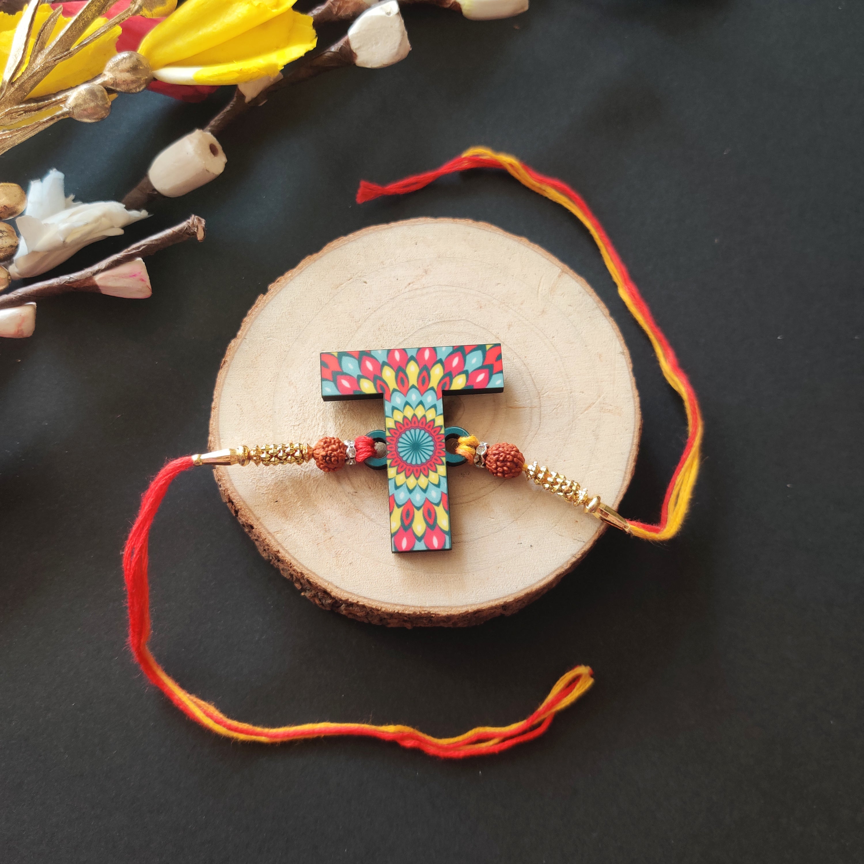 Indianvibez Alphabet T Wooden Rakhi - Kids Rakhi