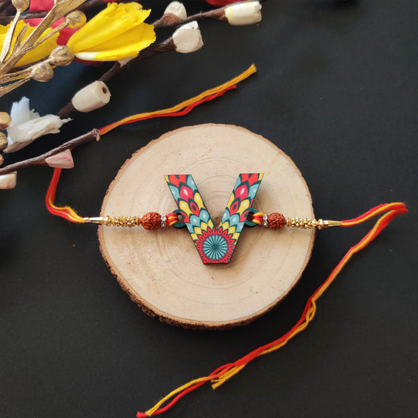Indianvibez Alphabet V Wooden Rakhi - Kids Rakhi