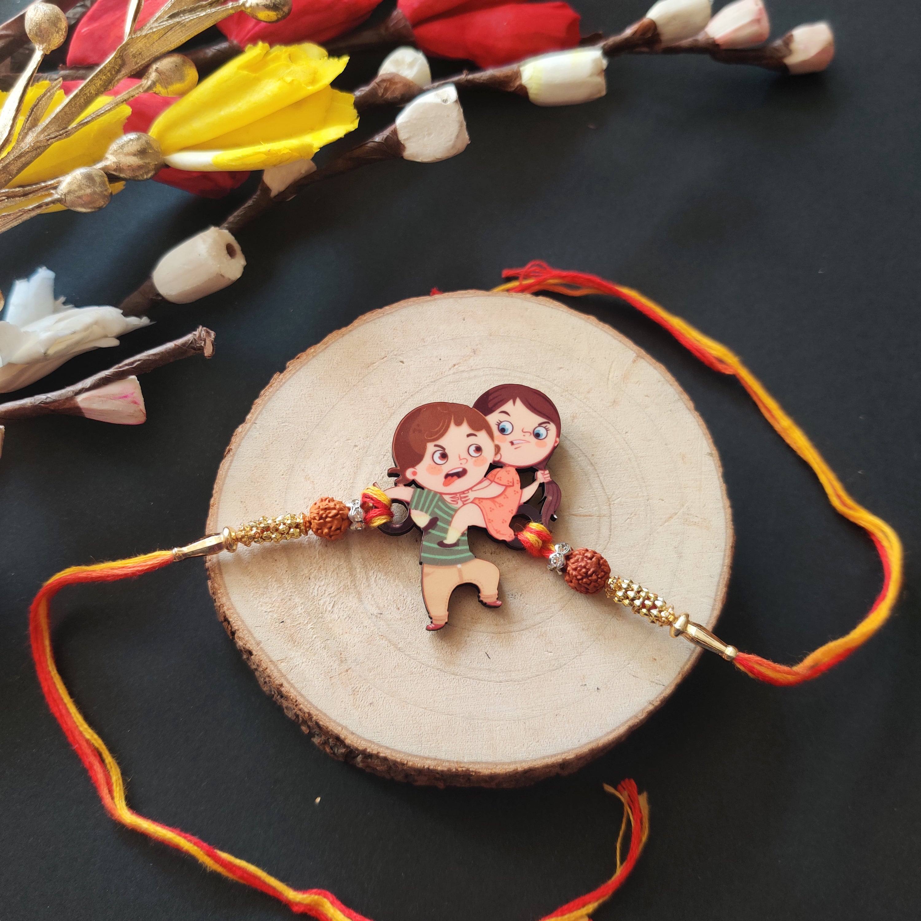 Indianvibez Annoying Brother Wooden Rakhi with Rudraksha, Funny & Quirky Rakhi for Bhaiya, Shop India - Kids Rakhi