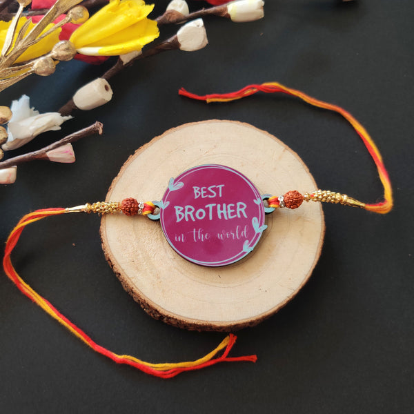 Indianvibez Best Brother in the World Wooden Rakhi with Rudraksha Thread| Rakhi for Bhaiya, Shop India - Kids Rakhi