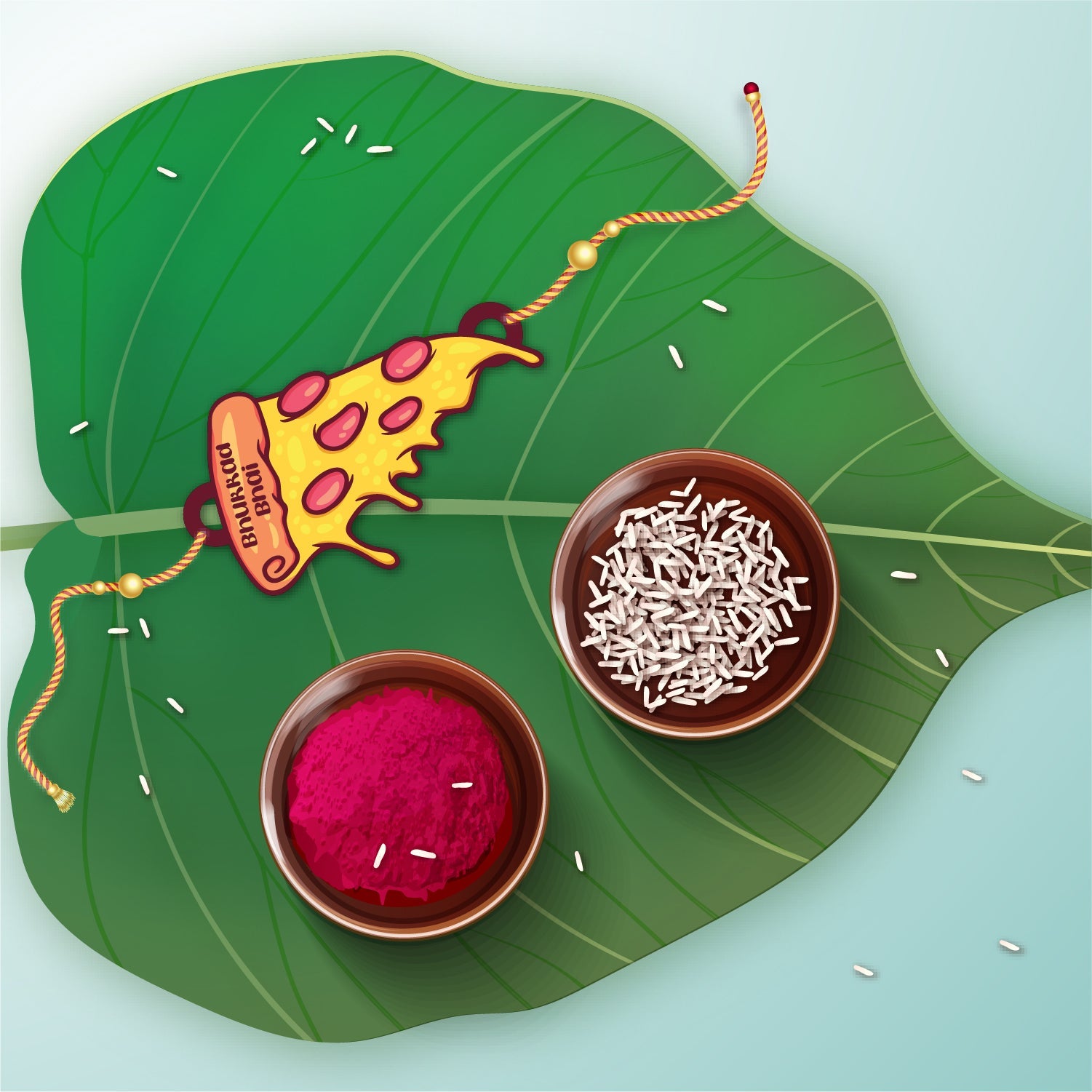 Indianvibez Bhukkad Bhai Pizza Wooden Rakhi with Rudraksha, Food Rakhi for Brother, Shop India - Kids Rakhi