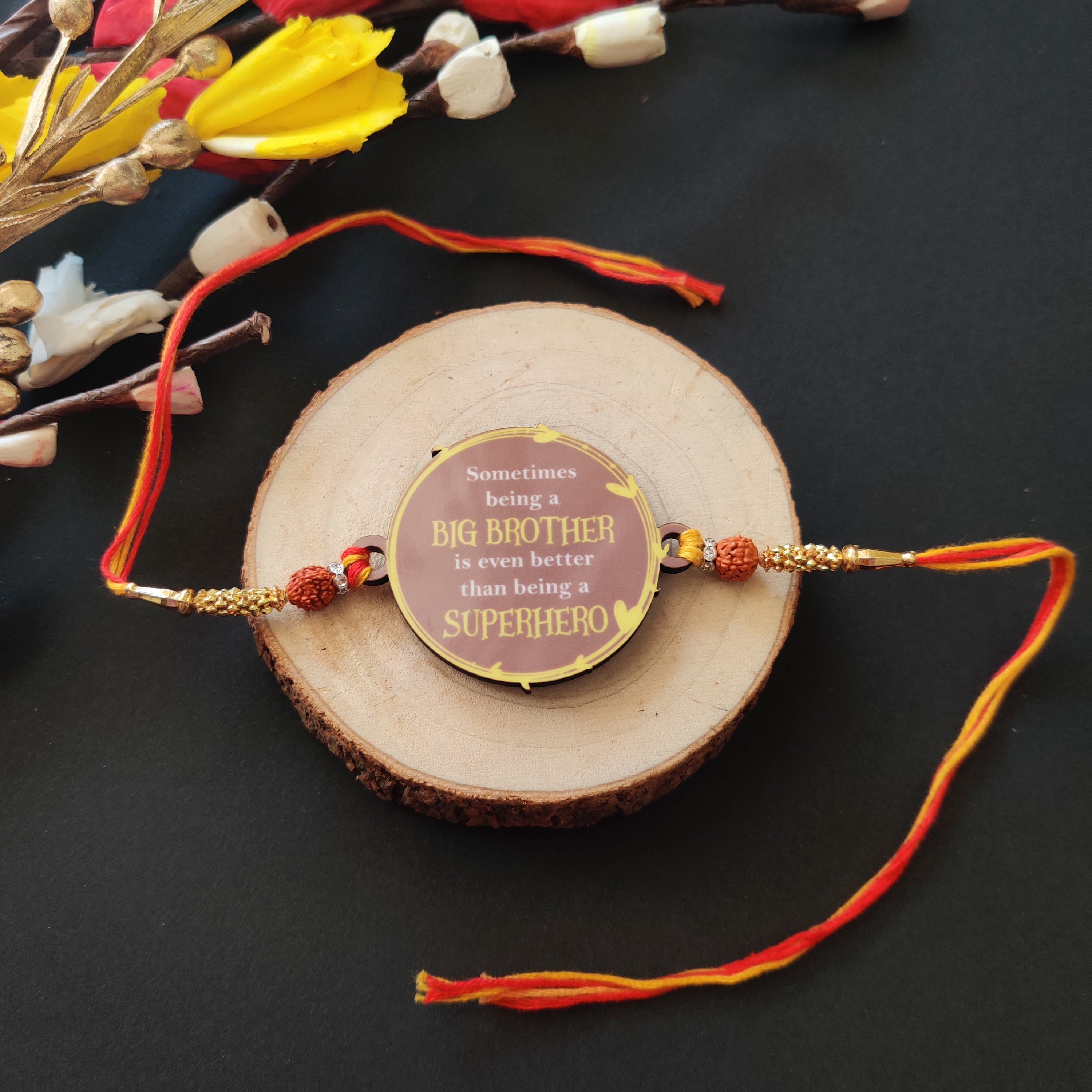 Indianvibez Big Brother Superhero Wooden Rakhi with Rudraksha, Unique Rakhi for Bhaiya, Shop India - Kids Rakhi